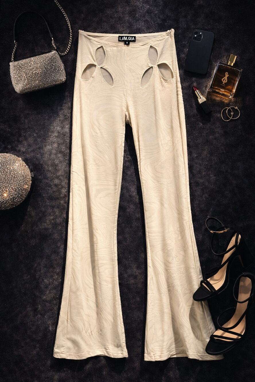 I.AM.GIA Women's Semi Sheer Cutout Amina Pant Tan Cream Burnout Size S